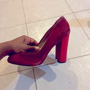 Lord & Taylor Red and Pink Suede Color Block Heels